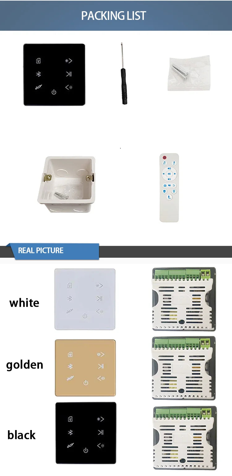 4Channel 25W Class D In Wall Amplifier Audio Touch Screen Bluetooth-compatible Smart Home Theater Cinema System Radio Aux
